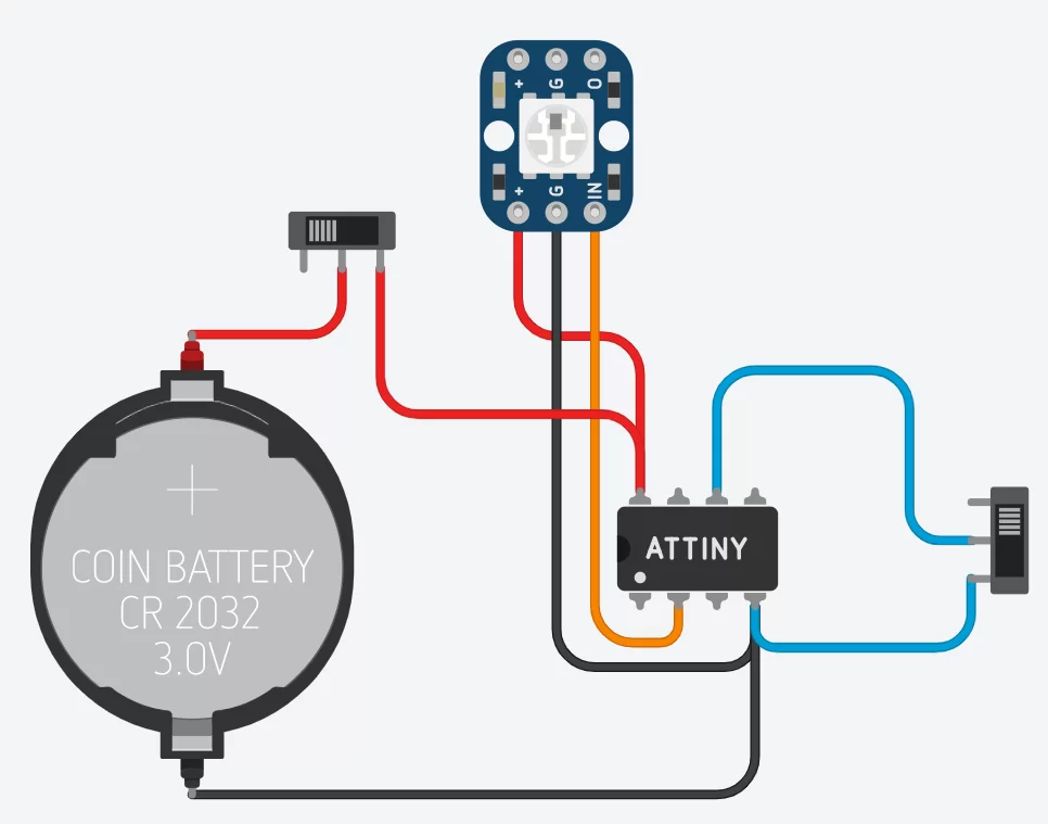 Circuit diagram for a device to control led strip cells from an ATTiny85